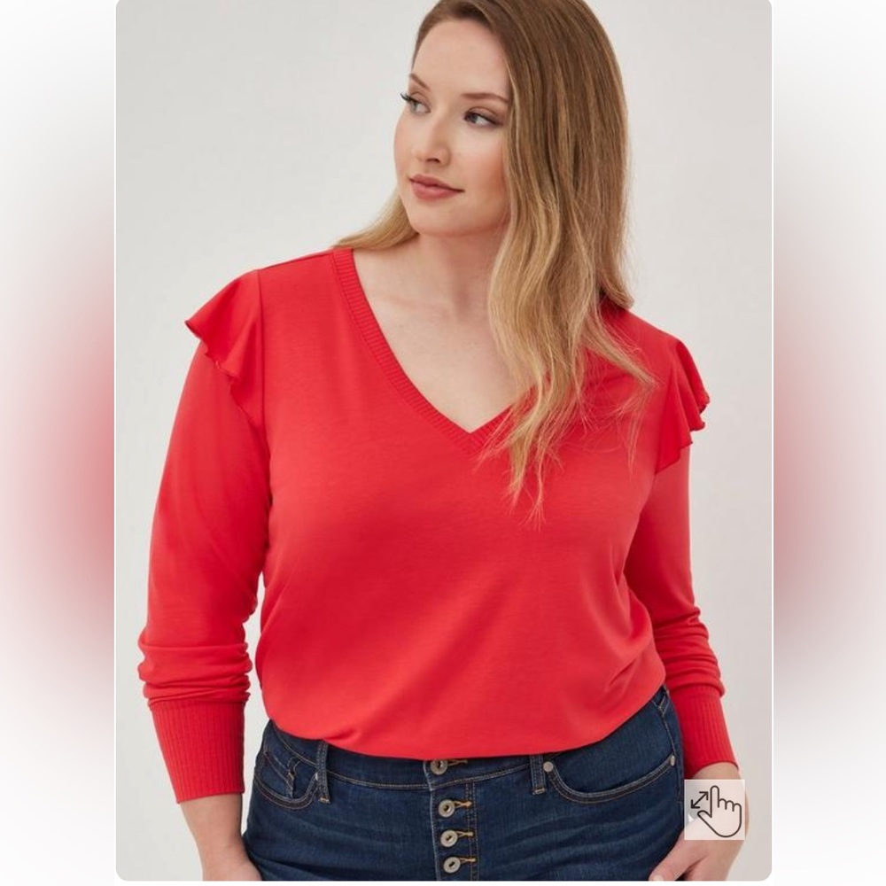 TORRID Lt Weight French Terry V-Neck Ruffle Shoulder Sweatshirt SZ 2X